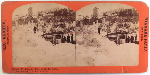 Late 1800s USA Barker stereoscopic photo cabin on Niagara ice bridge