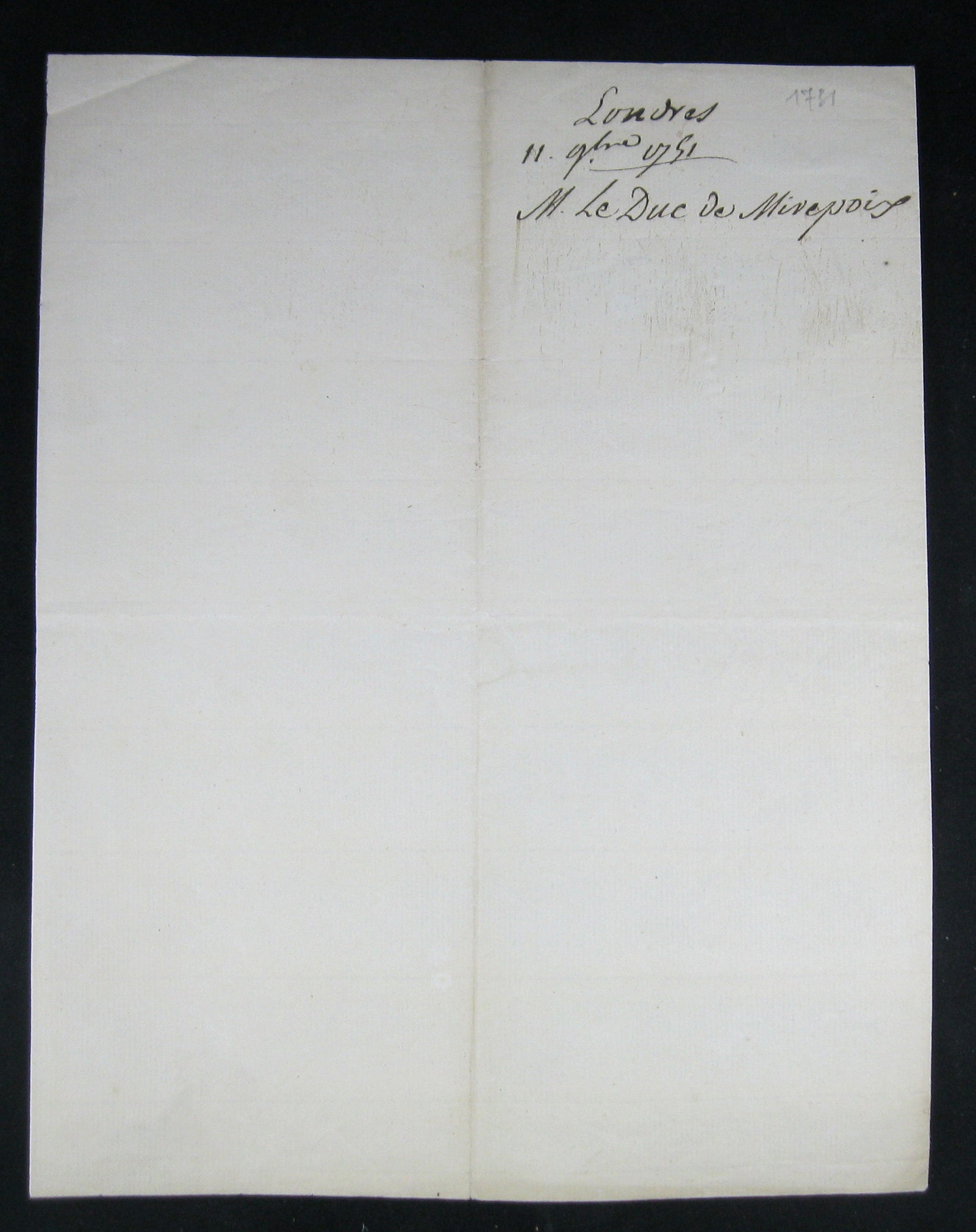 Lettre signé du Duc de Mirepoix 1751 (Louis XV)