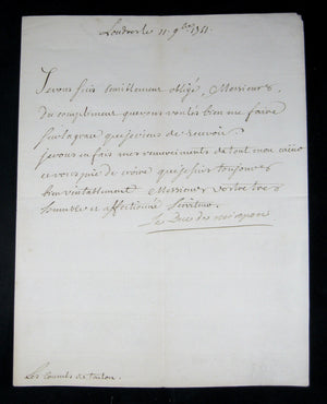 Lettre signé du Duc de Mirepoix 1751 (Louis XV)