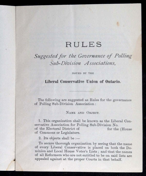 Liberal Conservative Union of Ontario - Rules for Polling Associations (~1880s)