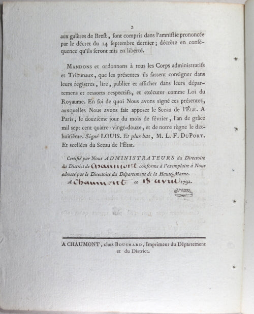 Loi relative aux Soldats de regiment de Châteauvieux 1792