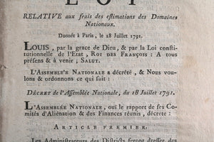 Loi relative aux frais d'estimation Domaines Nationaux 1791