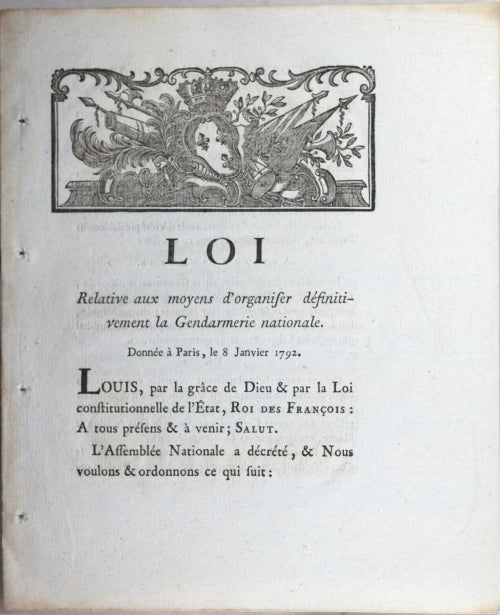 Loi relative aux moyens d'organiser Gendarmerie Nationale  #1 1792