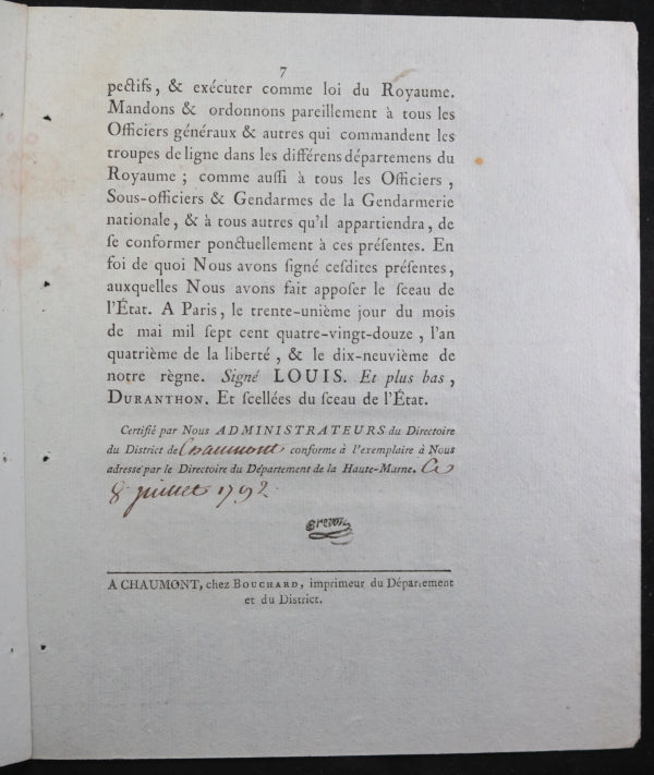 Loi relative création Compagnies Franches 1792