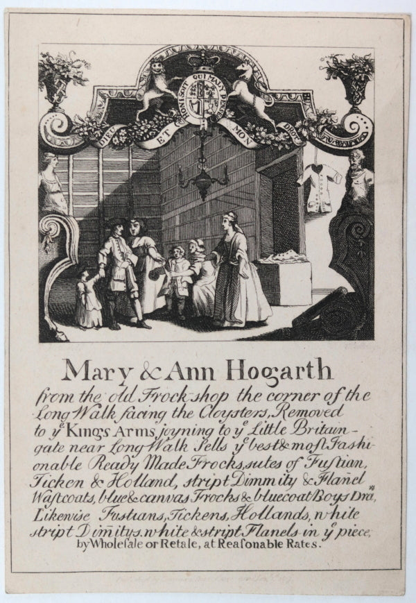 London 1807 'Mary and Ann Hogarth Frock Shop' advertising card