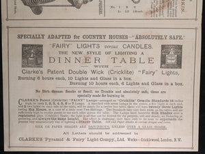 London UK advertising for Clarke’s Cricklite Fairy Lights late 1800s