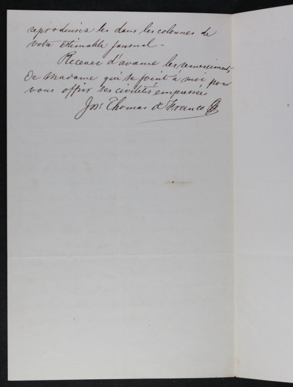 Londres 1853 lettre M. Franco mari Fortunata Tedesco contralto opéra 