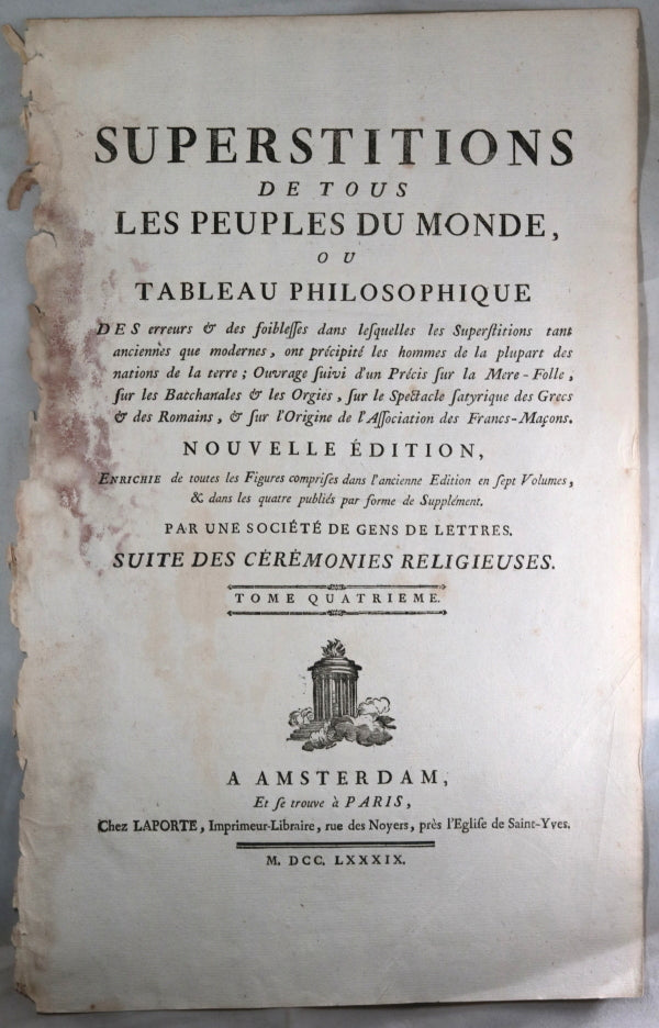 Lot 7 gravures 'Superstitions de tous les peuples du monde' c. 1789