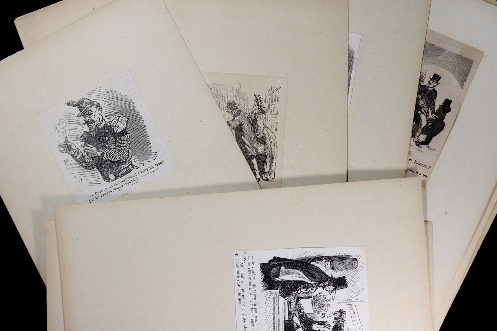 Lot 14 petites gravures sur le tabac & cigare, 1832-65