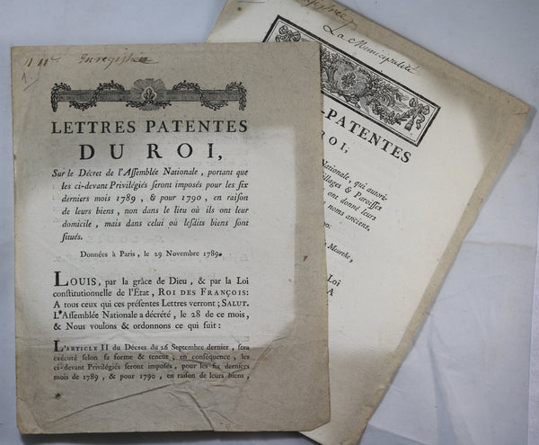 1789 Lettres Patentes du Roi sur Biens Ecclésiastiques 1789 Lettres Patentes du Roi sur Biens Ecclésiastiques