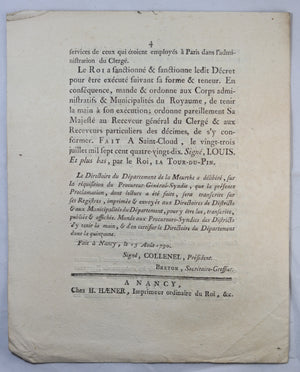 Lot de 5 décrets révolutionnaires avec entêtes 1789-1790 (Louis XVI)