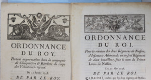 Lot de 7 ordonnances du Roi Louis XV, 1748-1772
