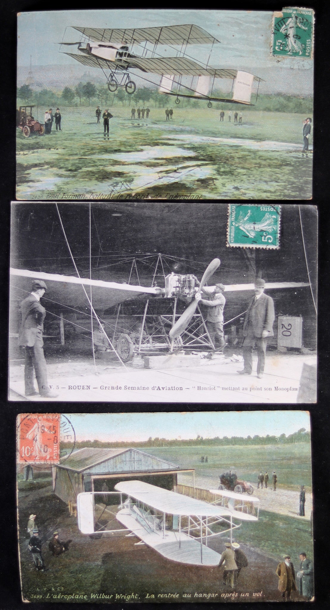 Lot de trois (3) CPA pionniers de l’aviation Française & Américaine 1910 Lot de trois (3) CPA pionniers de l’aviation Française & Américaine 1910