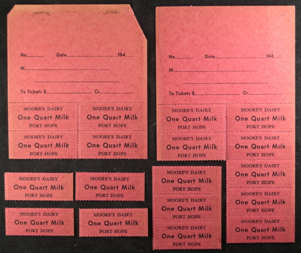 Lot of 18 milk coupons, Moore’s Dairy Port Hope Ontario c. 1940s 