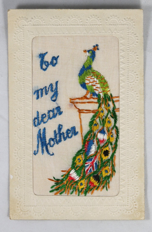 Lot 2 silk-embroidered postcards: WW1 ‘To my dear Mother’ + Valentine