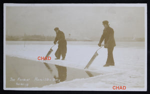 Lot of 3 photo postcards – ice harvesting Hamilton Bay Canada