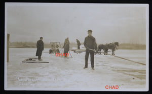 Lot of 3 photo postcards – ice harvesting Hamilton Bay Canada