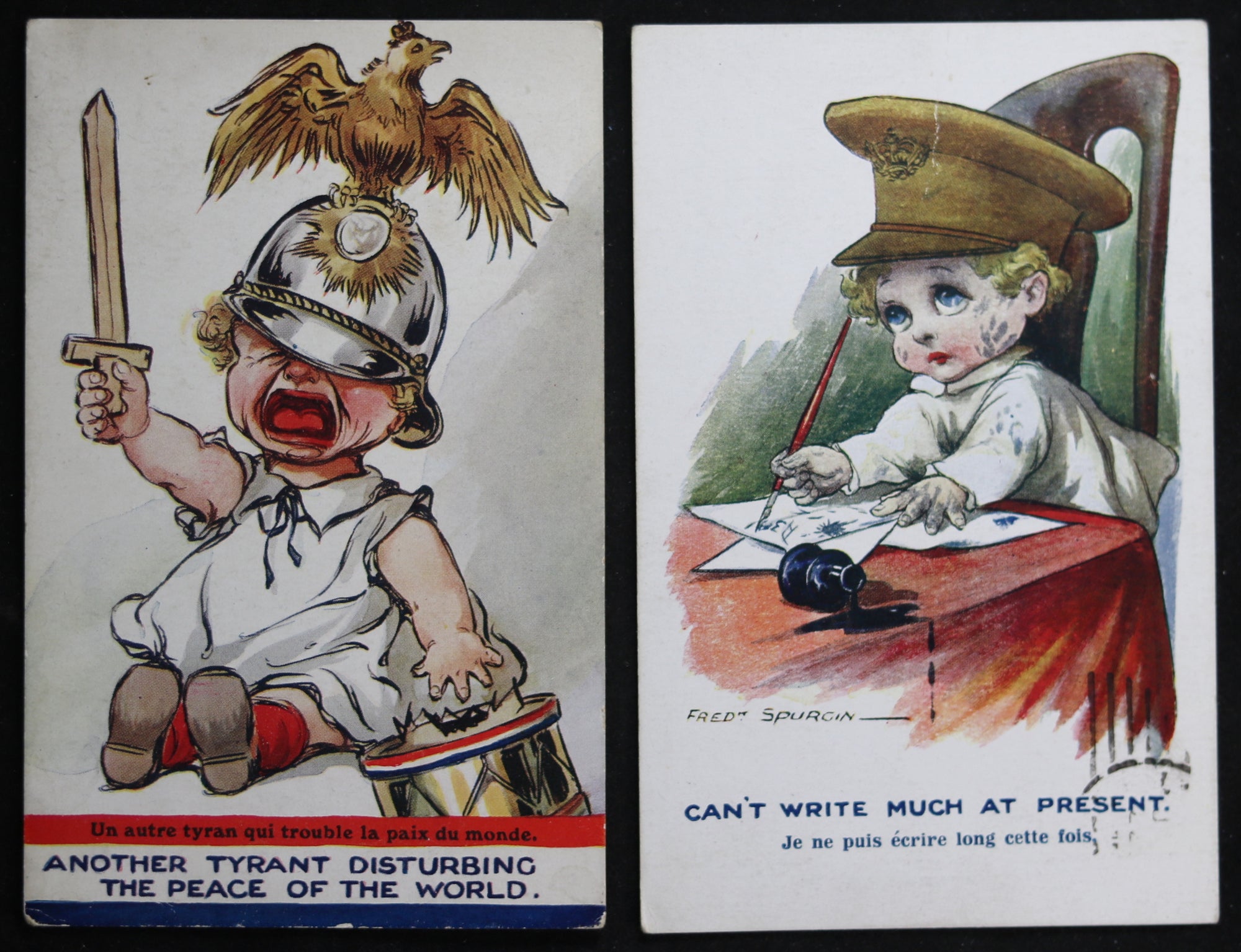 Lot of 4 WW1 UK humorous patriotic postcards with kids