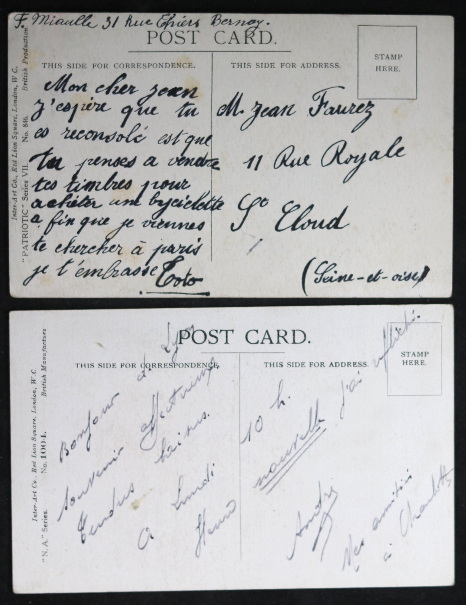 Lot of 4 WW1 UK humorous patriotic postcards with kids