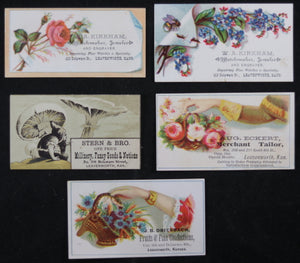 Lot of 5 Leavenworth Kansas Victorian calling / trade cards