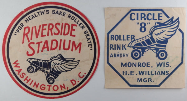 Lot of seven vintage roller skate rink decals, USA ~1950s