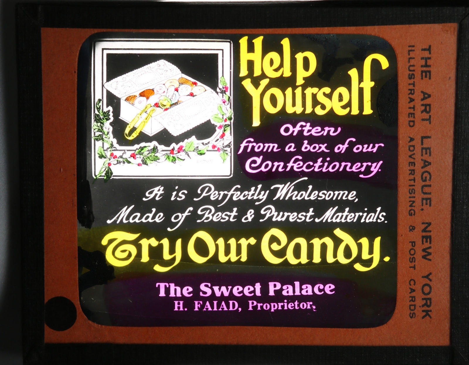 Magic lantern advertising slide candy “The Sweet Palace” early 1900s #1 of 3
