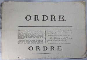 Mars 1814 affiche Restauration, menace contre Bonapartistes par Alliés