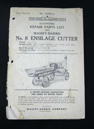 Massey-Harris Illustrated Repair Parts List No. 8 Ensilage Cutter 1939