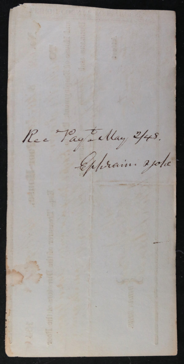 May 1st 1848 Allentown PA Lehigh County Poor-House, cheque for tobacco