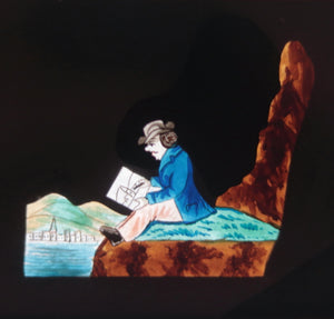 McAllister dissolving magic lantern slide, painter on mountain c. 1900
