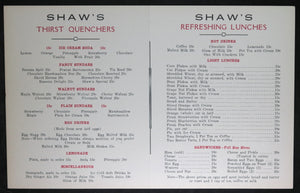  Menu for Shaw’s Restaurant – Muskoka (Canada) c. 1950s