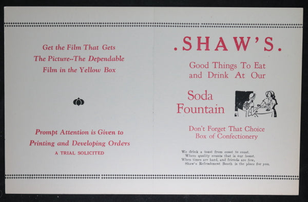  Menu for Shaw’s Restaurant – Muskoka (Canada) c. 1950s