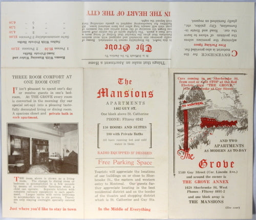 Montreal Quebec tourism pamphlet for The Grove apartments @1930s