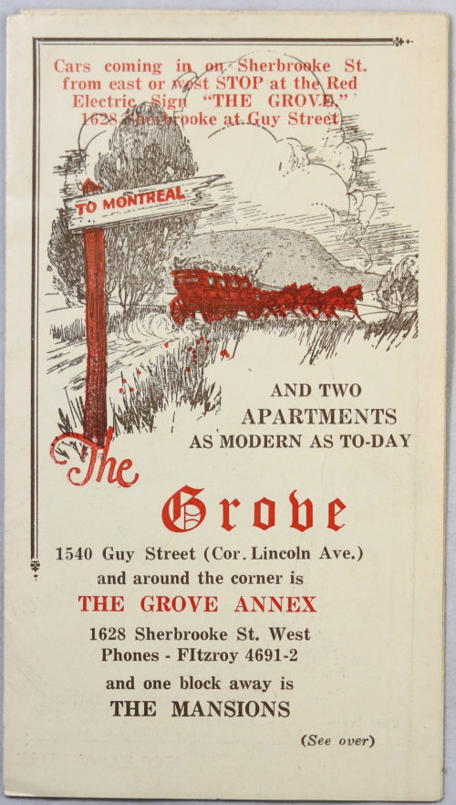 Montreal Quebec tourism pamphlet for The Grove apartments @1930s