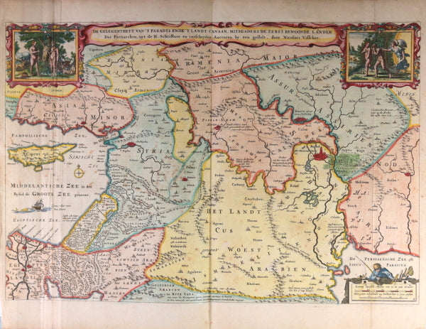 Nicolas Visscher map of Holy Land with Biblical images c. 1657