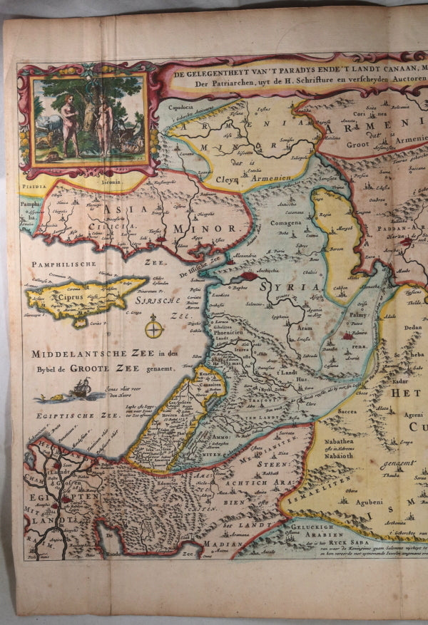 Nicolas Visscher map of Holy Land with Biblical images c. 1657