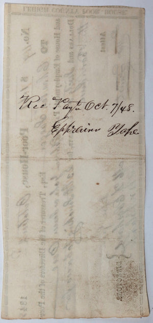 Oct 2nd 1848 Allentown PA Lehigh County Poor-House cheque for tobacco