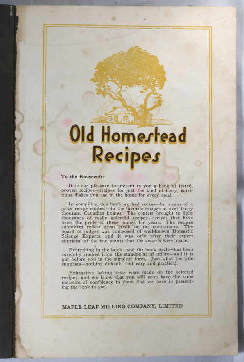 ‘Old Homestead Recipe’ booklet by Maple Leaf Mills (Canada) 1920