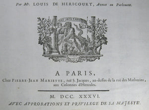 Page titre d'un livre 1736 (publicité?)