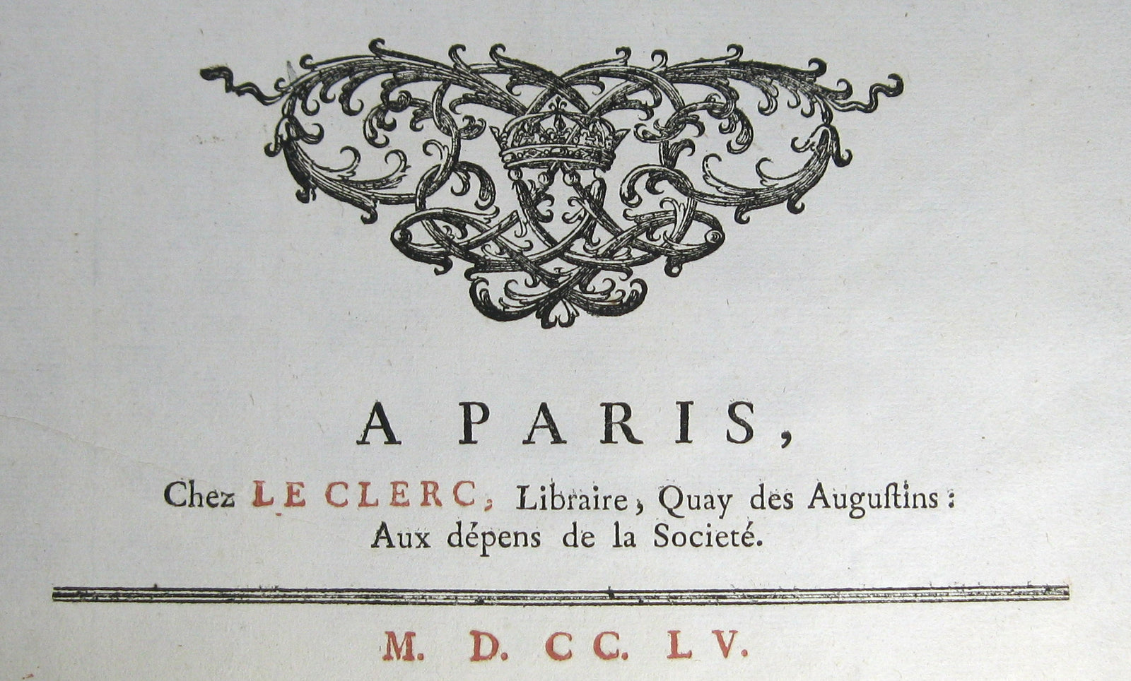 Page titre d'un livre 1755 (publicité?)