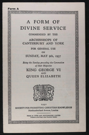 Pamphlet 'A Form of Divine Service'  Coronation King George VI 1937