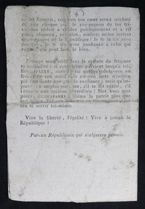 Pamphlet anonyme d'un républicain à Napoléon 1800