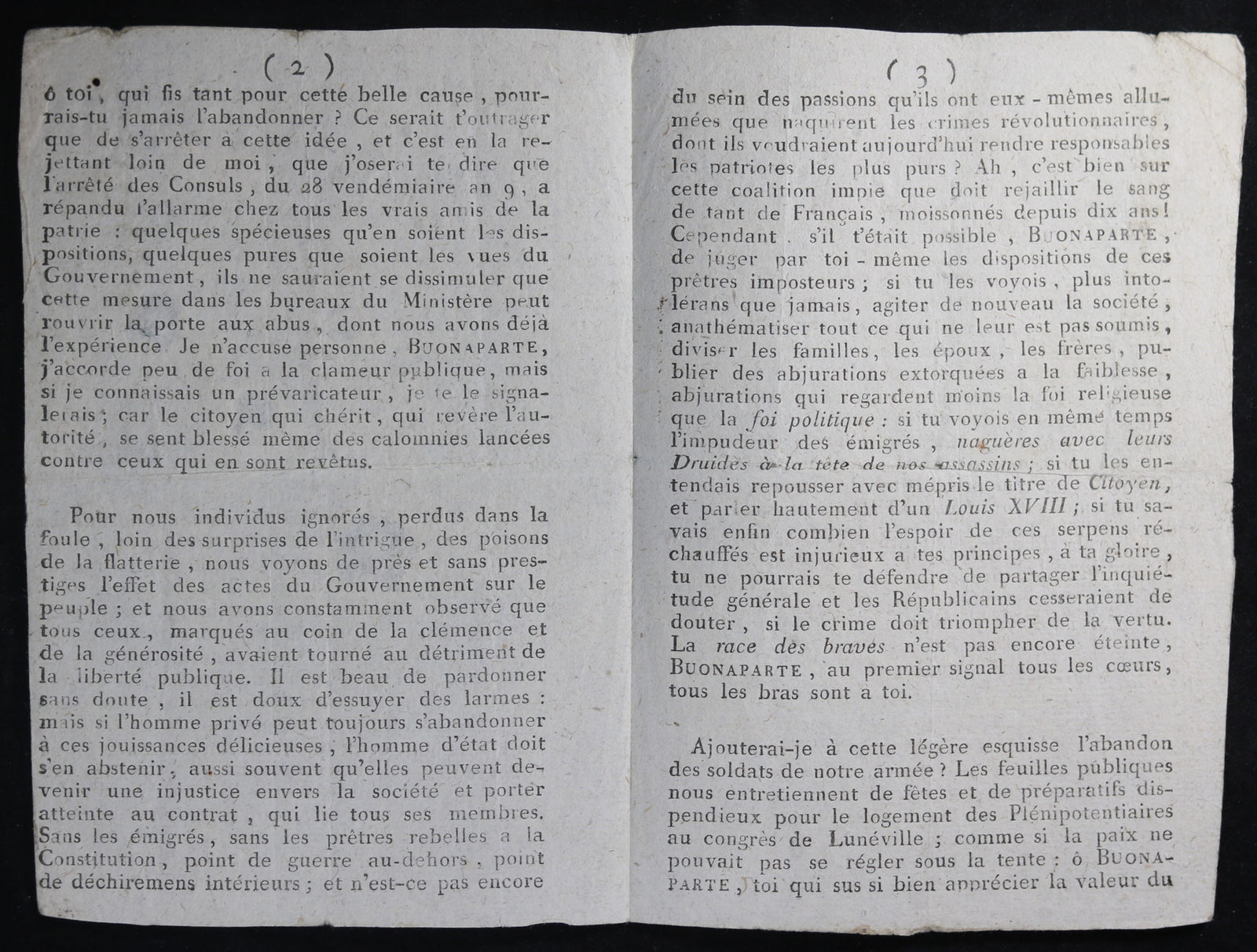 Pamphlet anonyme d'un républicain à Napoléon 1800