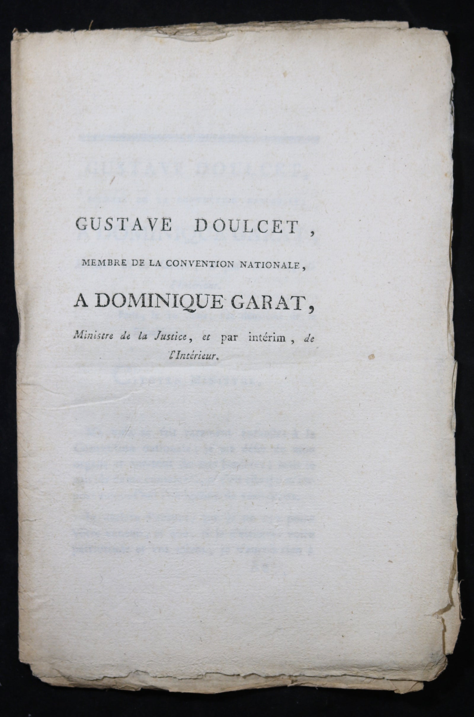 Pamphlet du Député Doulcet à Garat sur émeutes à Paris 1793