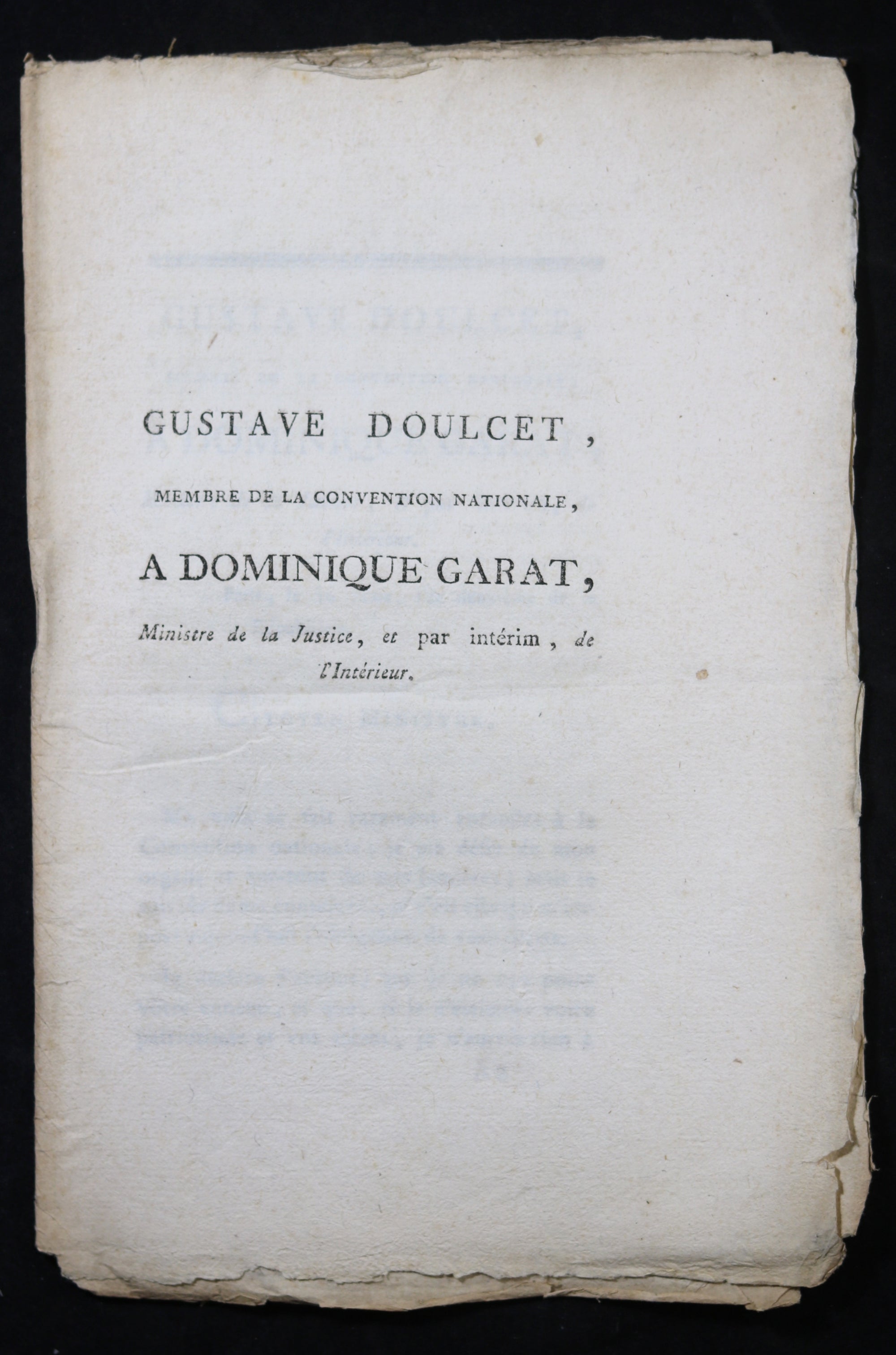 Pamphlet du Député Doulcet à Garat sur émeutes à Paris 1793