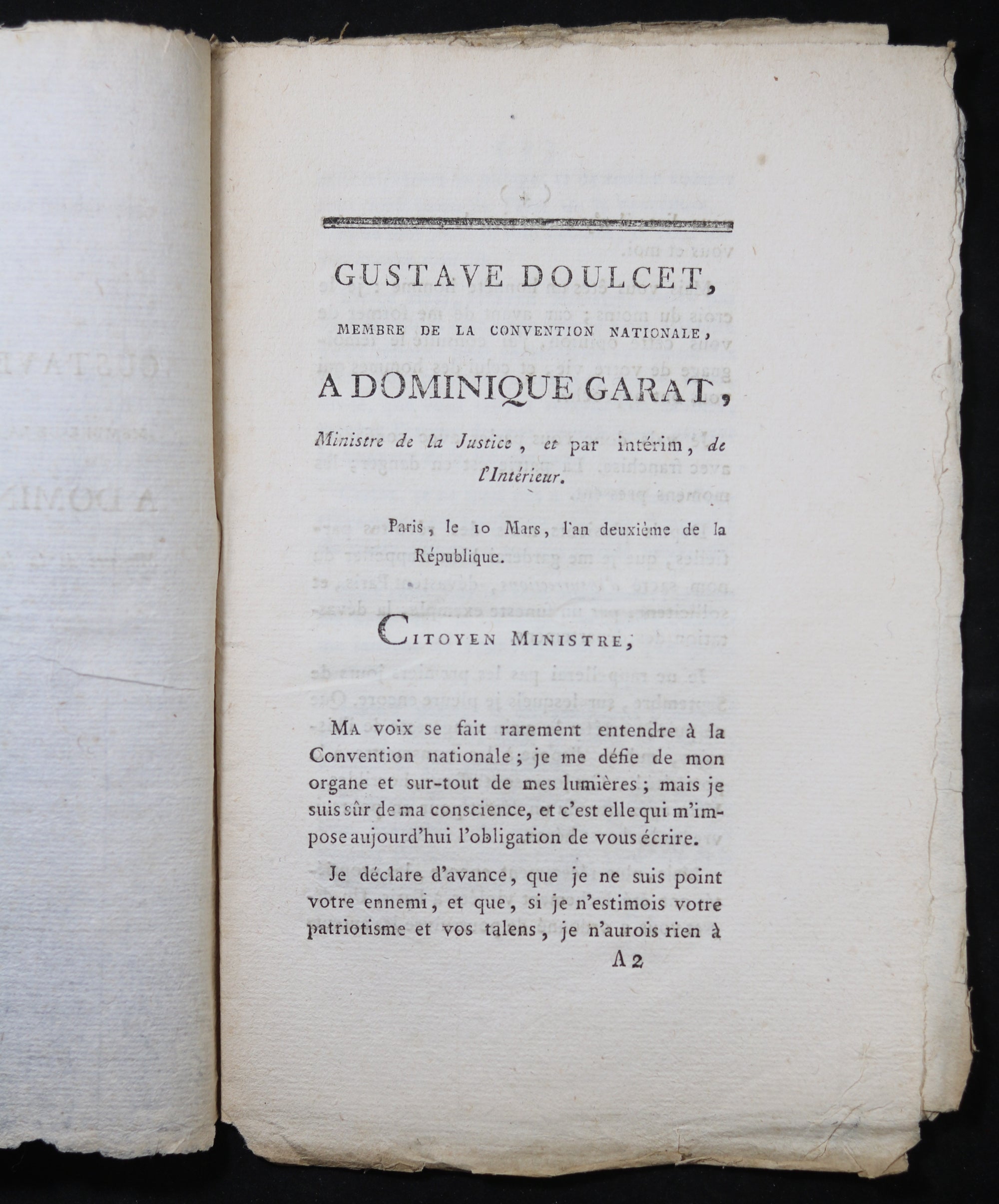 Pamphlet du Député Doulcet à Garat sur émeutes à Paris 1793