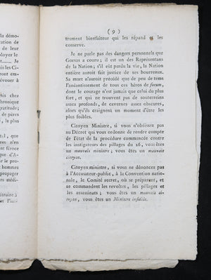 Pamphlet du Député Doulcet à Garat sur émeutes à Paris 1793