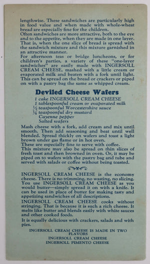 Pamphlet with recipes for Ingersoll Cream Cheese Co. c.1920