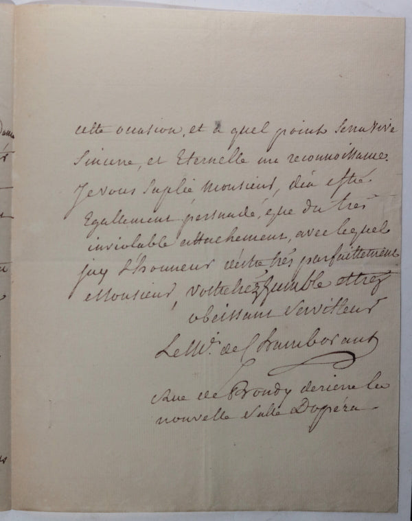 Paris 1782 letter Marquis de Chamborant, régiment Chamborant hussards