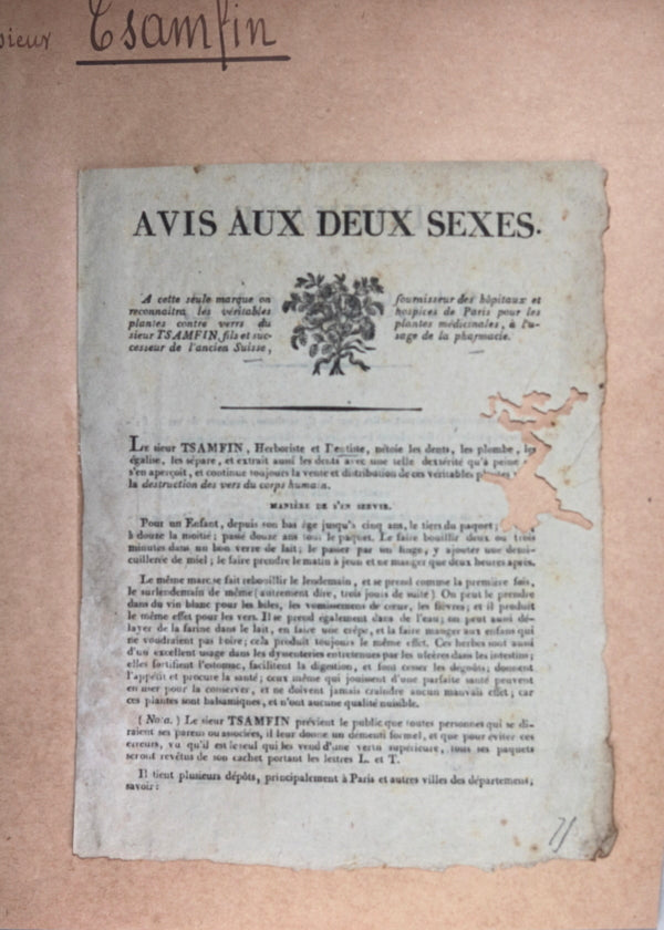 Paris XVIIIeme publicité pour Tsamfin, herboriste et dentiste